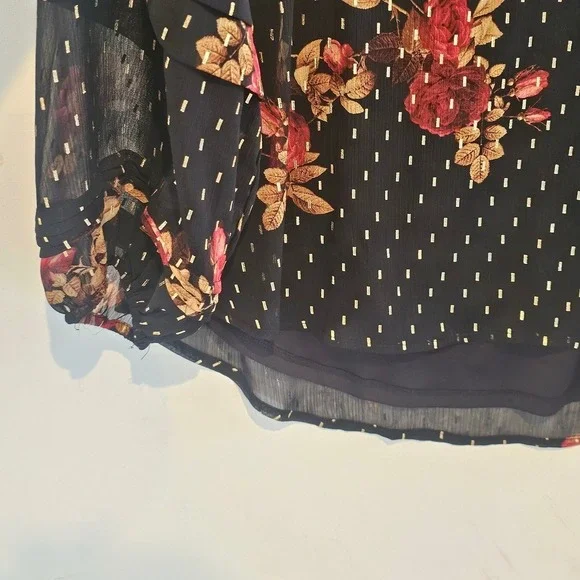 SIMPLY VERA VERA WANG Black Floral Metallic Dot Long Sleeve V Neck Blouse XL - Picture 3 of 6